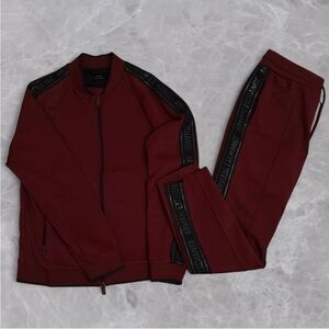 Armani Exchange Burgundy Tracksuit Set with Black Name Accents